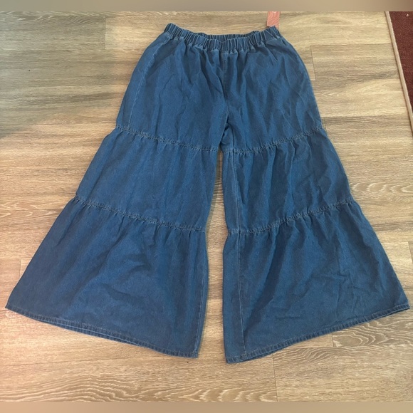 Indie Y2K Womens Denim Pants 4X Boho Wide Leg Tiered High Waist Palazzo Jeans - Picture 2 of 6